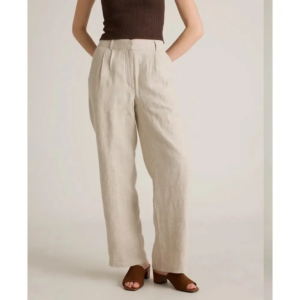 Quince 100% European Linen Pleated Trouser Flax 10 Classic Minimalist Hamptons